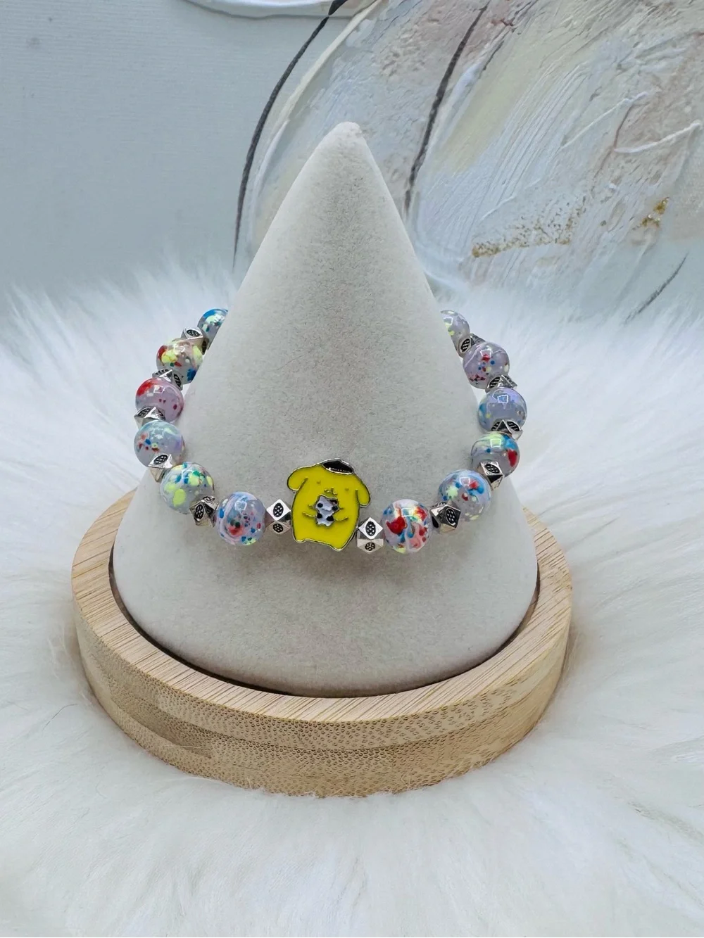 Colorful Beaded Stretch Pompompurin Charm-Bracelet